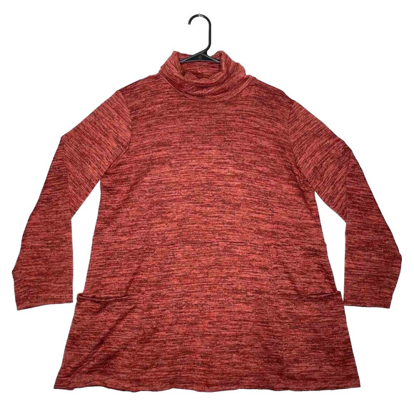 Women’s Sweater Mockneck Pullover Rust Oversized Artsy Lagenlook Heather Pockets - Picture 1 of 9